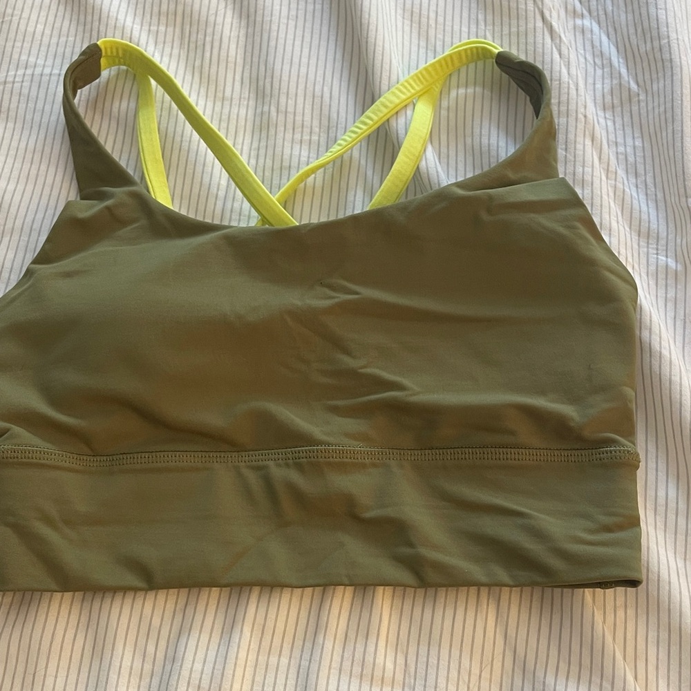 Lululemon Olive Green and Yellow Women's Sports Bra